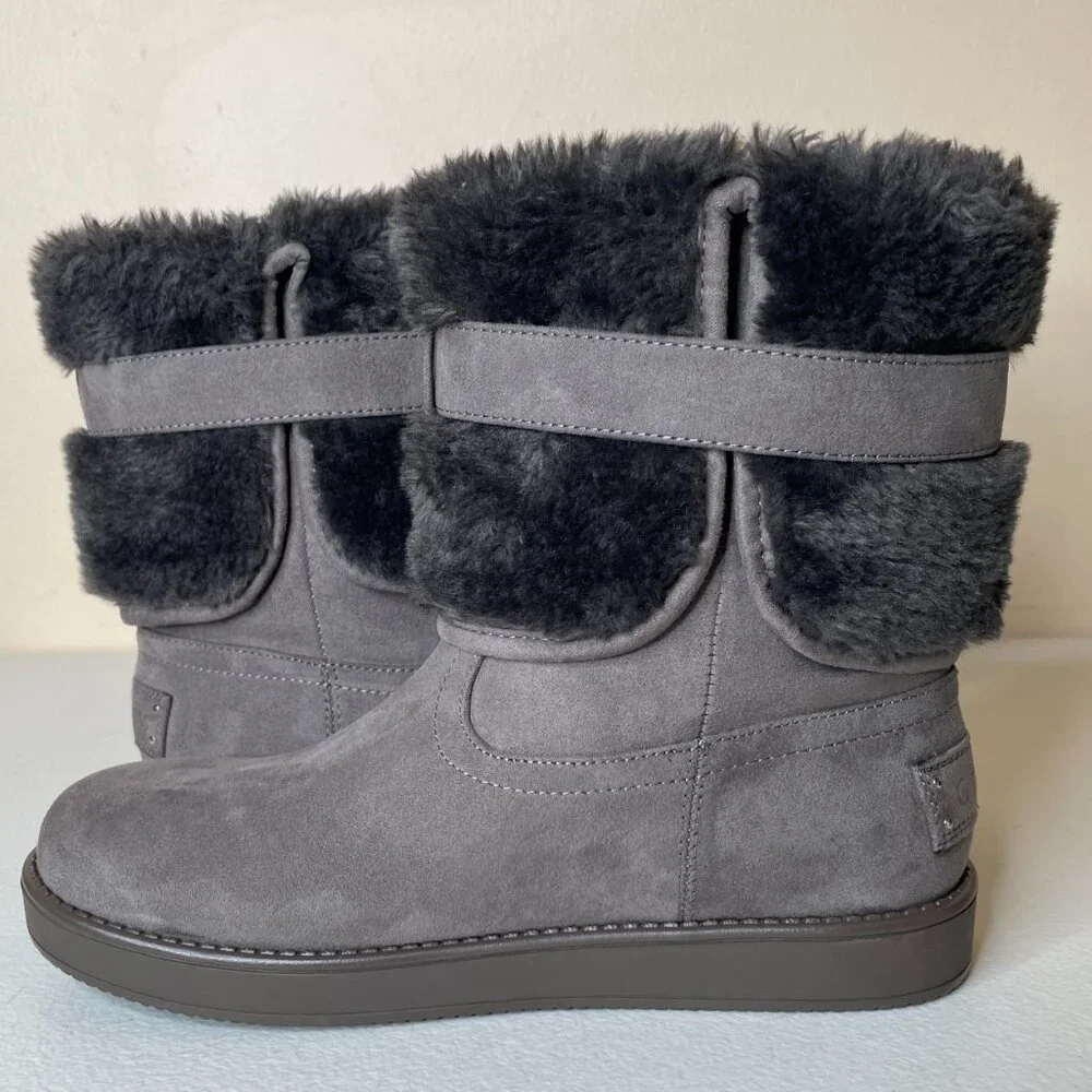 Guess Aussie Faux Fur Gray Ankle Booties Size 6